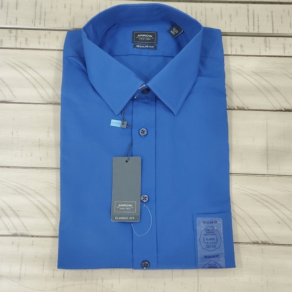 New arrow Blue  dress Button Down Shirt long sleeve regular fit size xl for men. - Picture 2 of 5
